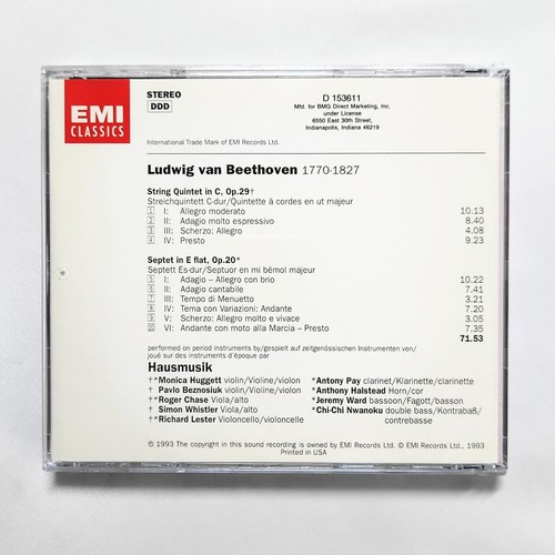 Beethoven Septett Op.20 String Quintet Op.29 Hausmusik CD 1993 EMI NO IFPI - Picture 2 of 3