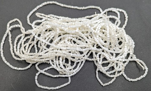 Vintage Antique Czech Satin Glass White 10/0 Cut Beads Loose Strings 40g C26-8