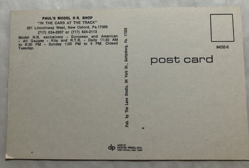 Paul's Model RR. Shop New Oxford, PA. Postcard (I2) - Picture 2 of 2