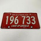 1957 Illinois License Plate 196 733 Red White Man Cave Collector Garage Vintage