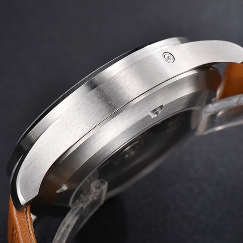 Relojes de pulsera Parnis de 46,5 mm negros con esfera gris correa de cuero marrón para hombre - Imagen 5 de 7