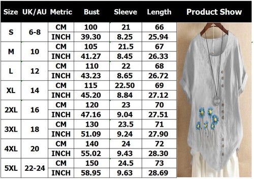 Summer Ladies Cotton Linen Tunics Blouse Tops Short Sleeve Shirts Plus Size 6-24 - Picture 3 of 28