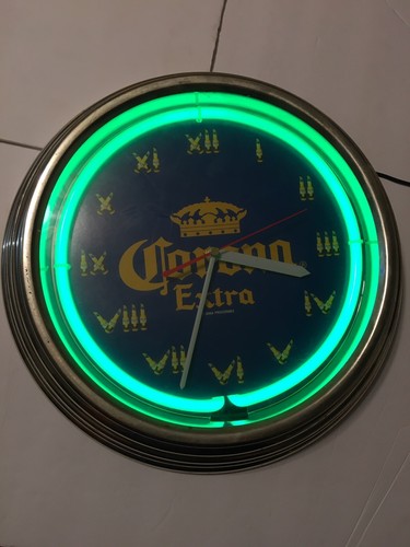 CORONA EXTRA Bier Schild GRÜN Neon UHR Männerhöhle WERBUNG Bar GARAGE 16" - Bild 1 von 6