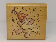 Birthday Bear -Wood / Rubber Stamp by Rubber Stampede 2.5 x 2.25