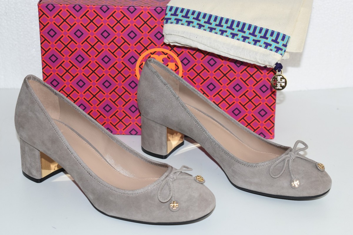 NEW Tory Burch LAILA 50 Pumps Suede DUST STORM Grey Beige