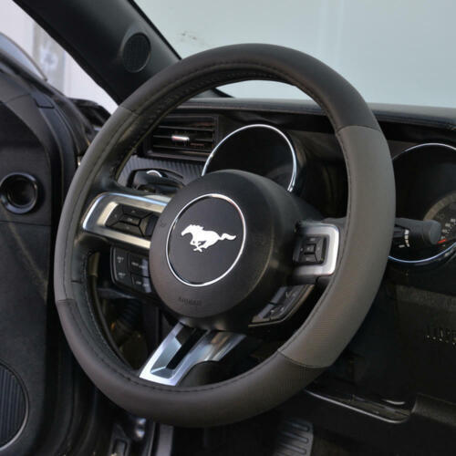 BDK Gray Black Leather Steering Wheel Cover For Car Van SUV Truck Auto - Bild 3 von 8