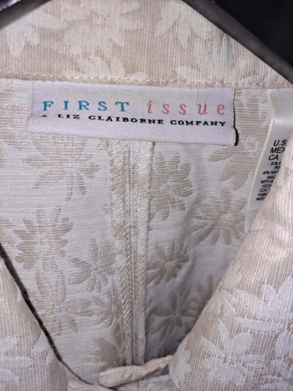 Blazer Liz Claiborne Primera Edición Blanco y Tostado Margarita Talla XL Foto 4 de 4