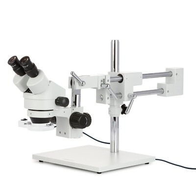 AmScope 7X-45X Binocular Stereo Microscope on Boom Stand + Ring Light Multi-Use