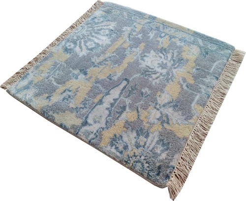 Small Rug Hand Knotted 2x2 ft Wool Contemporary Bamboo Silk 60x60 cm Grey Beige - Picture 11 of 24