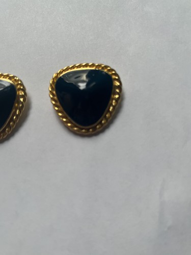 Vintage Pair Signed Bluette Made in France Gold-tone Navy Blue Enamel Shoe Clips - Picture 5 of 9