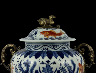 37CM Jiajing Signed Old Chinese Blue and White Pot Vase w/fish