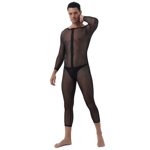 Men Shiny Full Body Bodysuit Zipper Pouch Tight Gay Jumpsuit With Hood Costume - Picture 20 of 39