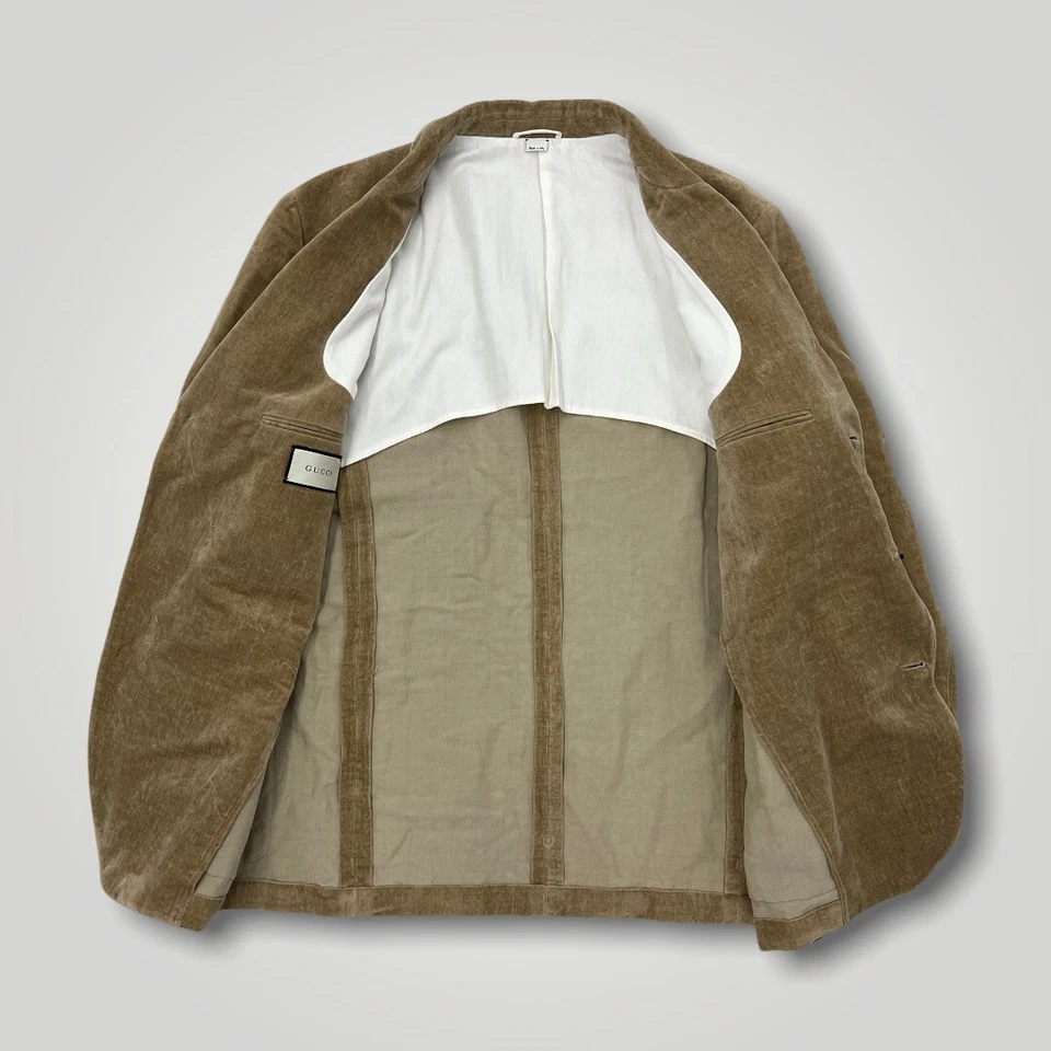 Blazer Gucci Algodón Camel y Lino Terciopelo Talla US XXL, EU 54 Hecho en Italia Foto 2 de 4