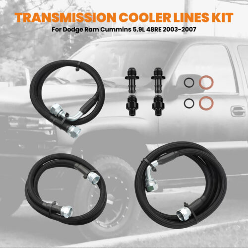 48RE Transmission Cooler Lines Kit Heavy Duty Fit Dodge Ram Cummins 5.9L 2003-07 - Picture 3 of 13