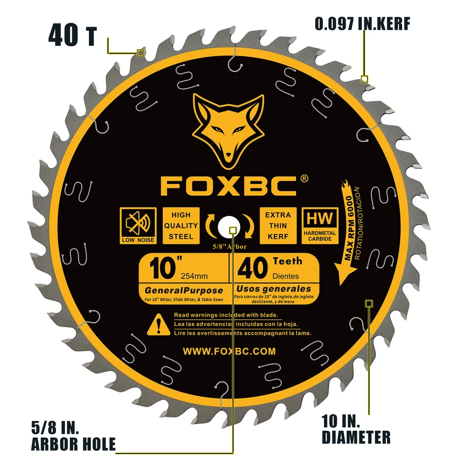 FOXBC 10 Inch Ultimate General Purpose Table Saw Blade, 40-Tooth Wood Cutting - Image 4 of 4
