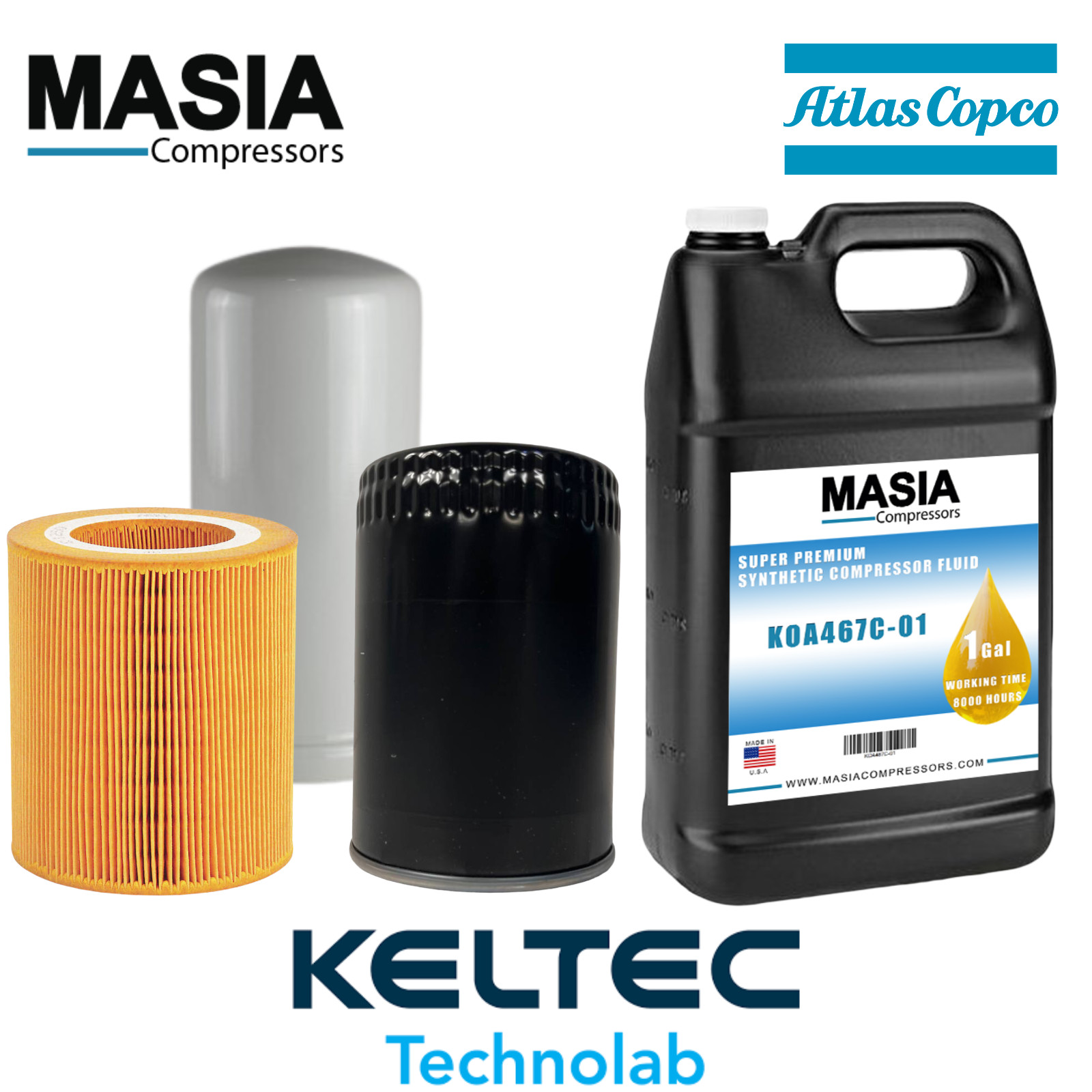 GX-2 thru GX-5 FF Atlas Copco Service Kit: Filter Kit and Lubricant (1 Gallon)