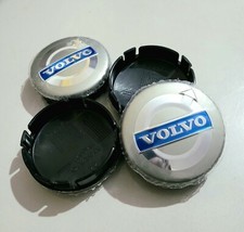 4X VOLVO SILVER / BLUE CENTRE CAPS ALLOYS 64mm C30 C70 S40 S60 V50 V60 V70 S80