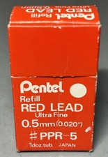 Vintage Pentel Refill RED Lead Ultra Fine 0.5mm 12 CT Full Box PPR-5 Japan NOS