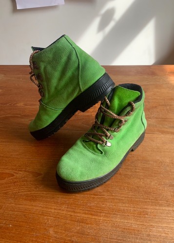 Vintage 90s Suede & Rubber Lime Acid Green Boots Lace Up Made in Spain Size 5.5 - Picture 9 of 17