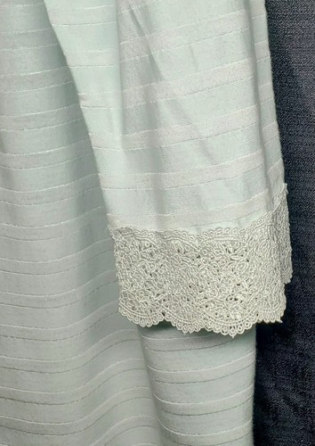 Vintage Eileen West Cotton Blend Lt Blue/White Striped Robe | Lace Trim No Belt - Picture 5 of 10