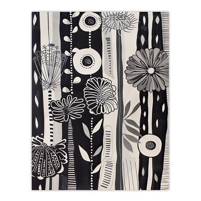 Black White Striped Wildflowers Artwork Floral Wall Art Poster Print