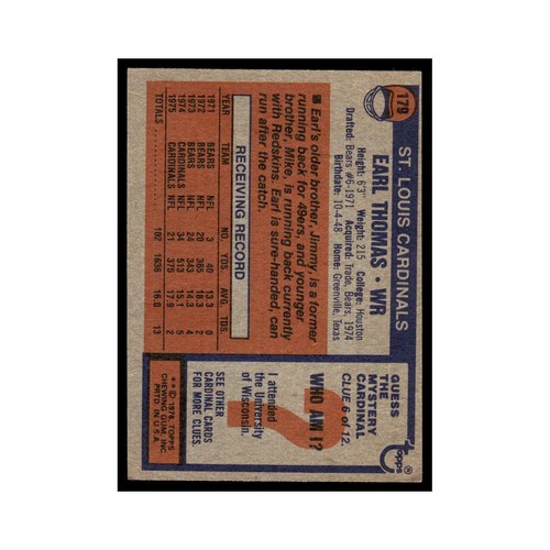 1976 Topps Football Card Earl Thomas Cardinals #179 - Picture 2 of 3