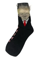 Trump Socks with Hair & Comb Black Adult Unisex One Size Mid-Calf New