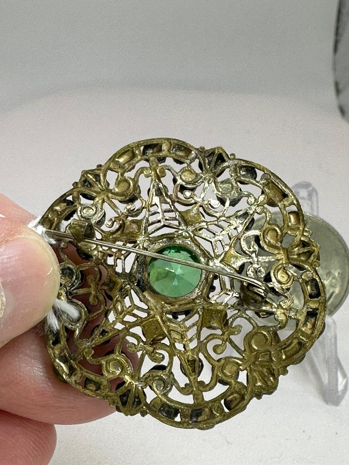 Flower Rosette Openwork Colored Rhinestones CZECH… - image 4