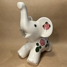 Vintage Plichta Pottery London Pottery 6" Elephant Clover Design Trunk Up