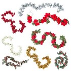 Artificial Christmas Garland 5 and 6 Feet Red, Green, Cream, Gold Poinsettia