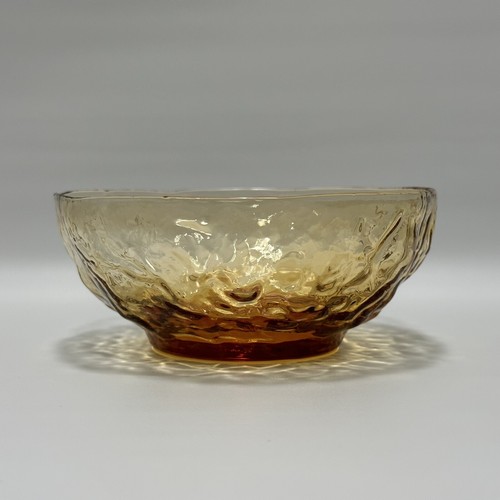 Vintage Morgantown Amber Crinkle Glass Dessert Fruit Finger Bowl 5” Single Piece