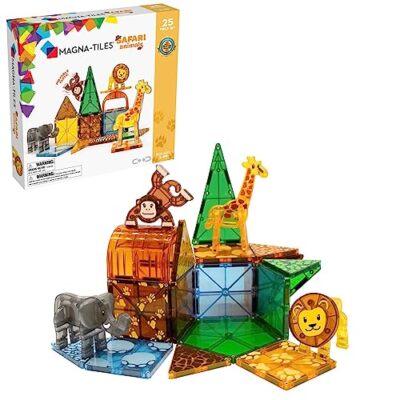 Magna-Tiles Safari Animals: 25 Piezas Magnéticas Para Construir, Animales De Safari Incluidos - Juguete Educativo Para Niños 3 Años