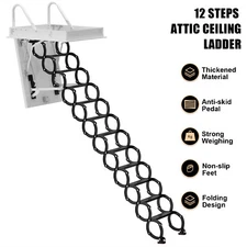 12 Steps Black Loft Wall Folding Pulldown Attic Ceiling Ladder Stairs 39.4*27.6"