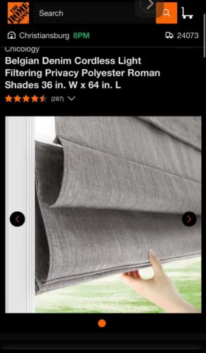 Galen Cordless Roman Shades - Fabric Privacy Single Panel Darkening - 31” X 64”