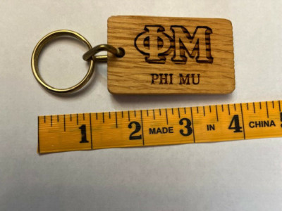 Phi Mu Maple Wood Key Chain Key Ring Fob LICENSED, NEW, RETIRED