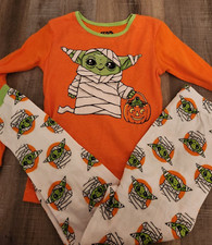 2 pc sleep Set Pumpkin Halloween Pajamas Size 8 star wars Mandalorian yoda NEW