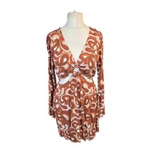 Hollister Dress Orange Brown Print Size 10 Boho Cut Out Mini