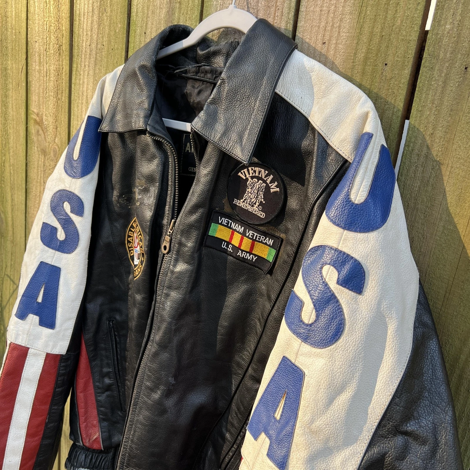 VTG Vietnam Veteran Leather Jacket Mens 4XL USA Flag MACV-SOG Patch American Top image 2