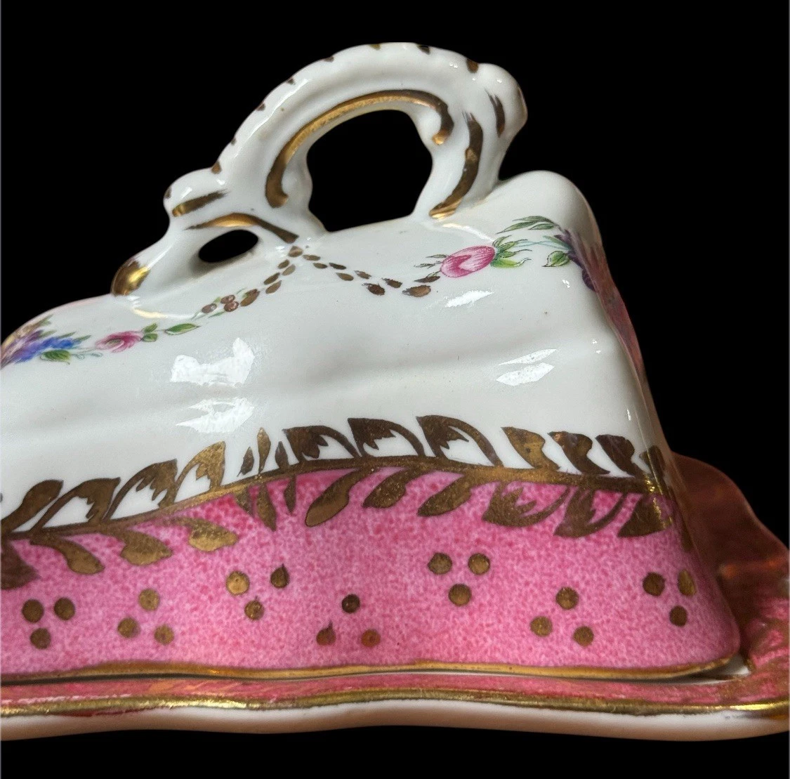 Vintage Pink White N Decor A Sevre Slanted Covered Butter Dish Cheese Flowers U