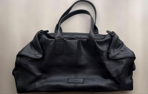 Alexander McQueen De Manta Boston Bag Black Leather Travel Duffle Tote Zipper