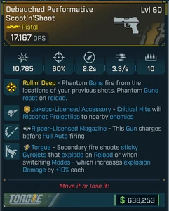 Frontierlands 4 , SCOOT'N'SHOOT PISTOL ,JAKOBS ,RIPPER MAG ,TORGUE STICKY & IMPACT