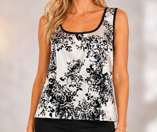 Alex Evenings Romantic Luxe Floral Statement Satin Tank Top Boutique Style SZ XL