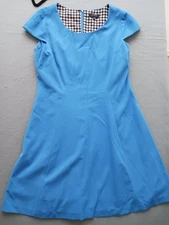 Tahari Women's Fit & Flare Knee Length 14 Blue Solid Short Sleeve