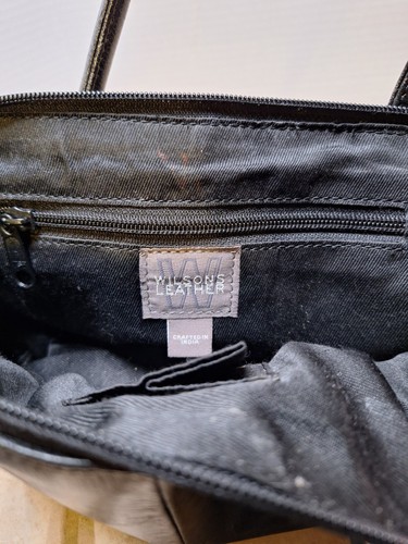 Wilsons Leather Small Black Doctor Handbag Double Handle Crossbody Gusset Sides - Picture 8 of 19