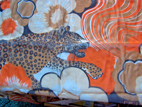 Sciarpa stampa leopardata colori autunnali seta vintage fazzoletto da collo Higab 27" mq gatti firmata - Foto 5 di 5