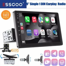 Single DIN Car Stereo Apple CarPlay Android Auto Head Unit Bluetooth FM SWC +CAM
