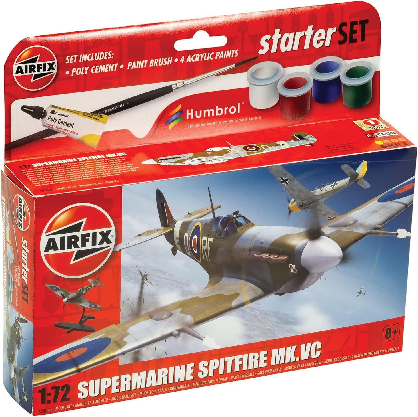 Airfix Starter Set - A55001 Supermarine Spitfire MkVc Model Building Kit - Plas
