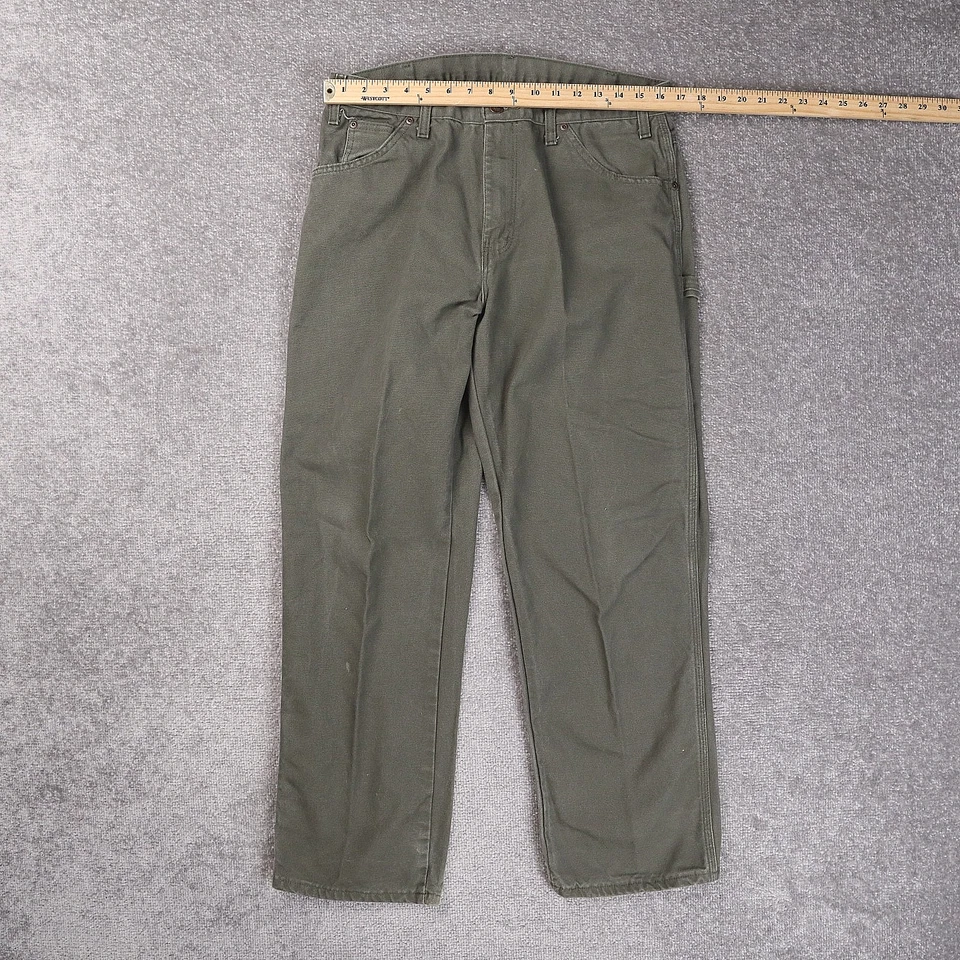 Pantalones utilitarios de lona Dickies 34x30 verde plisado pierna recta Foto 3 de 4