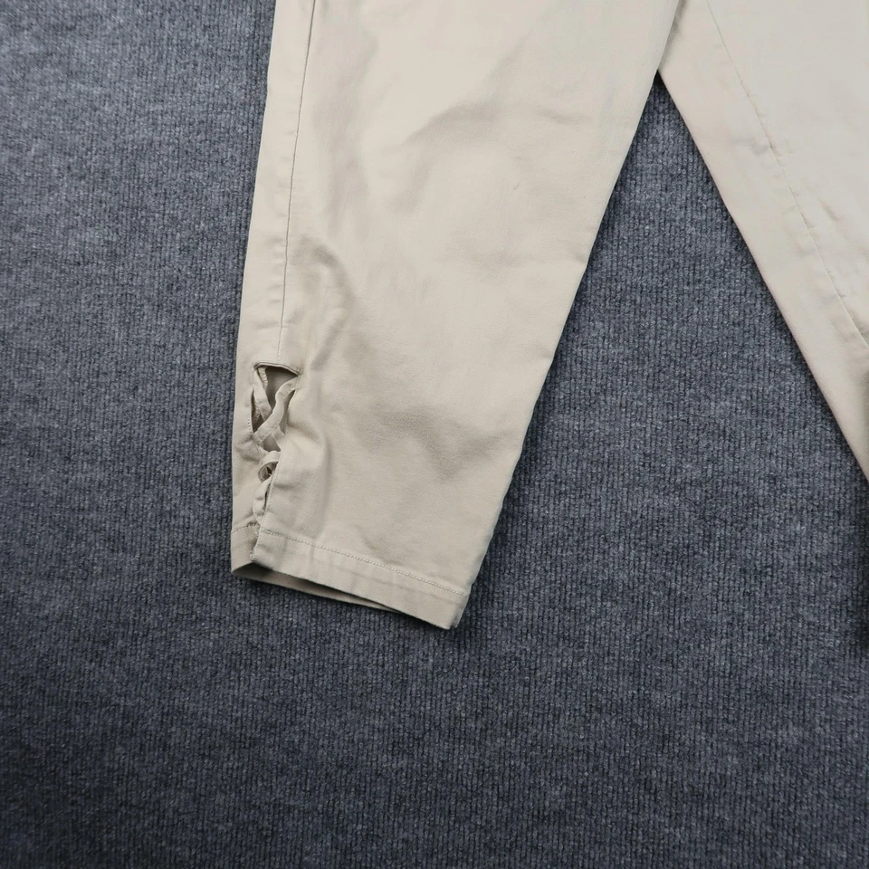 Pantalones Blair para mujer grandes beige recortados cintura elástica con cordones dobladillo informal cómodo Foto 3 de 4