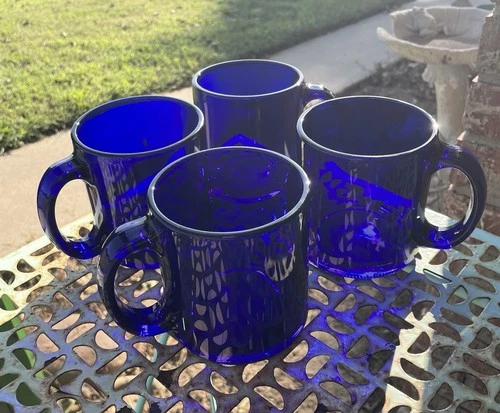 Libbey Vintage Cobalt Blue Coffee Mugs Set Of 4 Made in USA